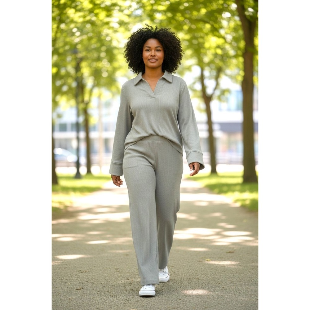 (H-237) Cuddl Duds Lounge Set Women TS Gray 2PC Top & Pants Soft Stretch QVC New